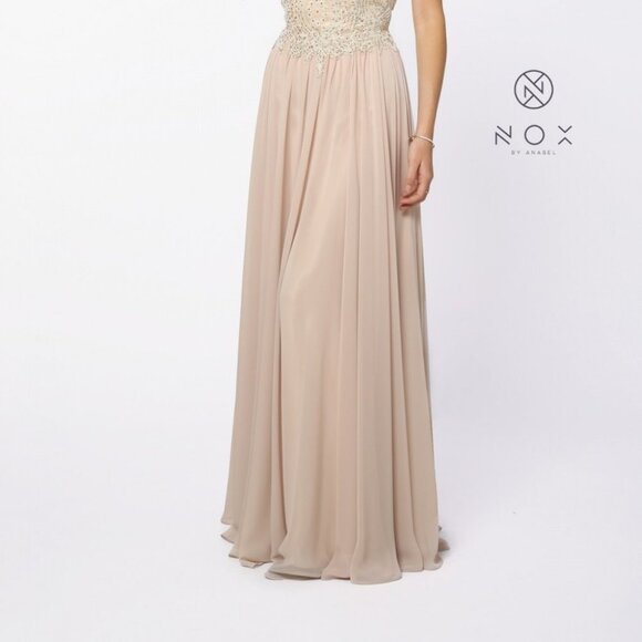 Champagne Strapless Lace Bodice A-Line Dress 045 - Picture 4 of 5